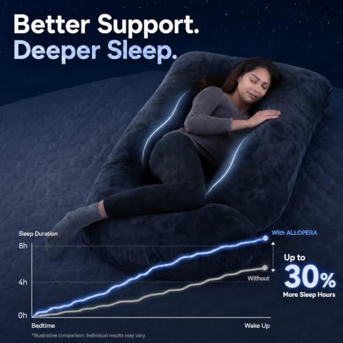 ALLOPERA 57-Inch U-Shaped Pregnancy Pillow, Full Body Maternity Pillow with Adjustable Fill and Washable Cover, Black Grey