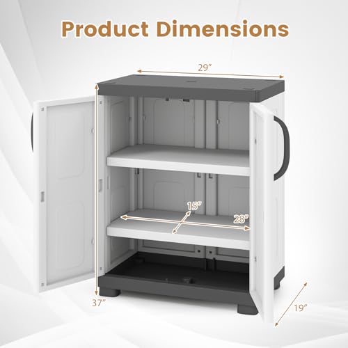 2-Door Waterproof Plastic Storage Cabinet with Adjustable Shelves, 29-Inch