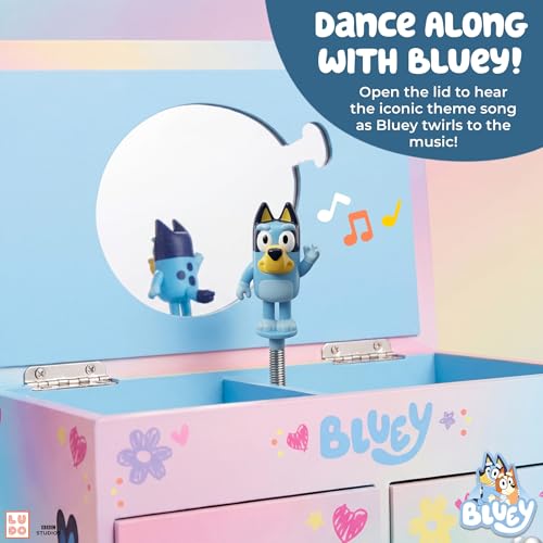 Musical Jewelry Box for Kids with Spinning Figurine and Storage Drawers