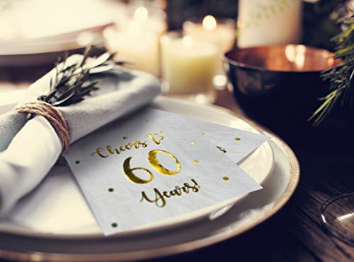 White Cheers to 60 Years Cocktail Napkins | 50-Pack, 3-Ply, 5x5 Inch | Happy Palace