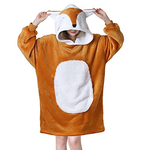 Oversized Wearable Blanket Hoodie, Warm Flannel Comfy Sweatshirt