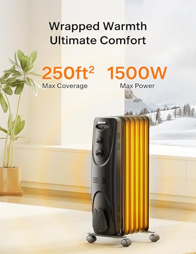 Electric Oil Filled Radiator Space Heater 1500W Portable