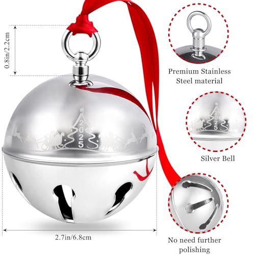 2025 Engraved Christmas Sleigh Bell Ornament, Stainless Steel Keepsake