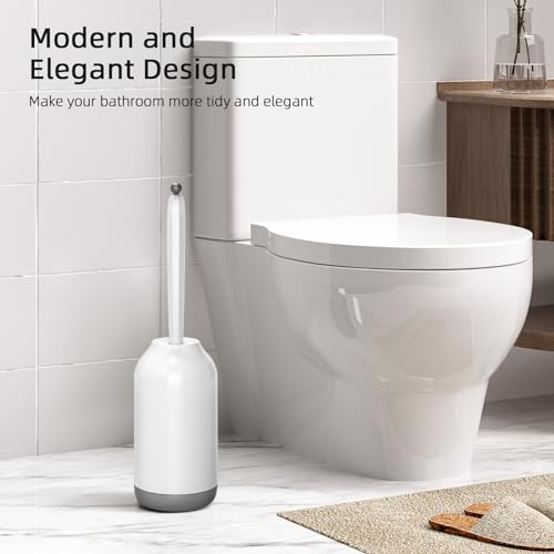 HAMITOR Toilet Bowl Brush and Holder Set - Curved S-Shape Deep Cleaning