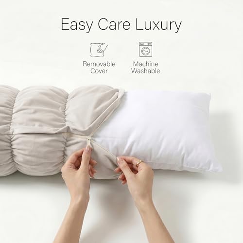 Segmented Body Pillow for Adults - 59 Inch Misty White Velvet