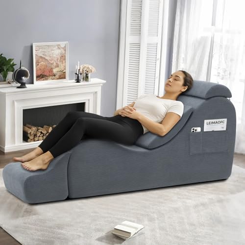 Ergonomic Yoga Chaise Lounge Chair with Ottoman and Lumbar Support