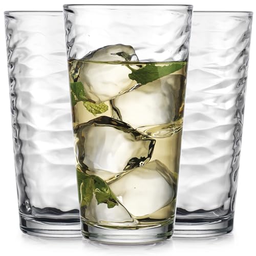 Glaver's 17 oz Hammered Glass Cocktail Set of 6 - Elegant Tall Drinking Glasses