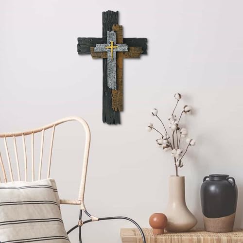 13-Inch Rustic Resin Wall Cross - Farmhouse Christian Home Decor