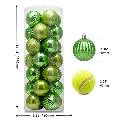 28pcs Shatterproof Christmas Ornaments in Lime Green - 4 Finishes, 2.36" Regular Size