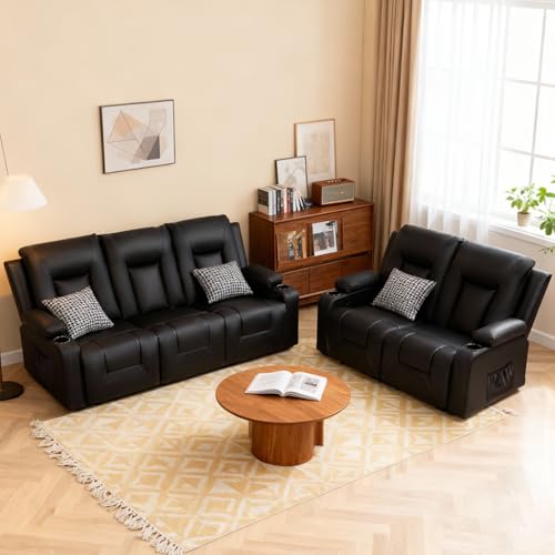 3-Piece Faux Leather Reclining Sofa Set with Cup Holders and Storage