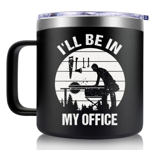 Fufendio Woodworking Gift 14oz Coffee Mug – Black Variation, Leakproof Lid