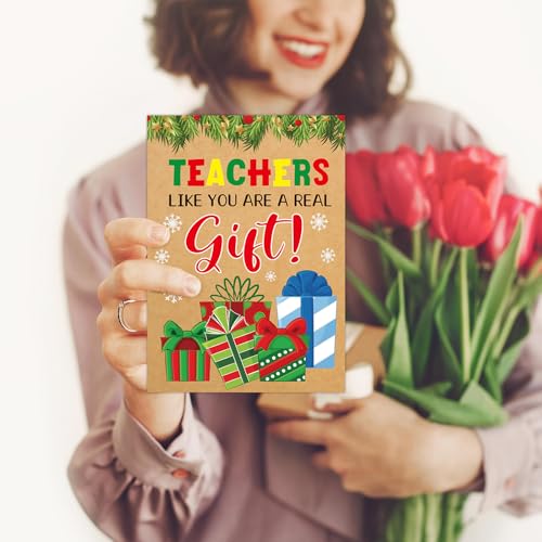 Kraft Christmas Thank You Cards for Teachers - 12 Pack Holiday Appreciation Cards with Envelopes & Stickers
