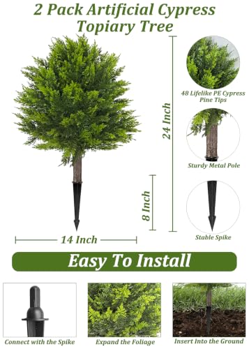 24-Inch Artificial Cypress Topiary Ball Set, UV Resistant Faux Shrub Bushes