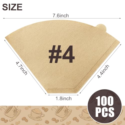 #4 Cone Coffee Filters 8-12 Cup - 100 Count Unbleached Natural Wood Pulp