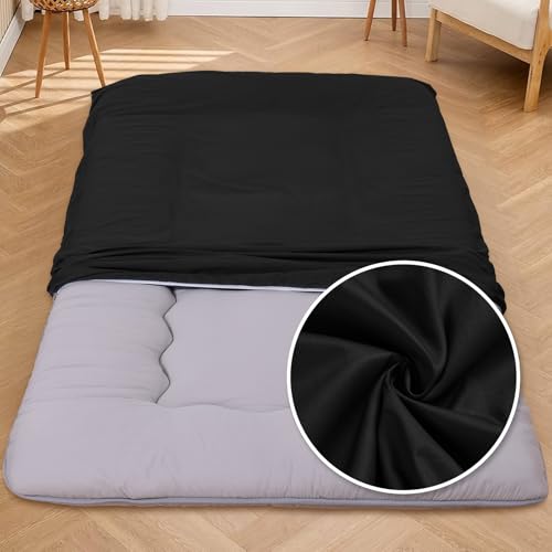 Cotton Futon Mattress Cover with Zipper - Twin Size Black