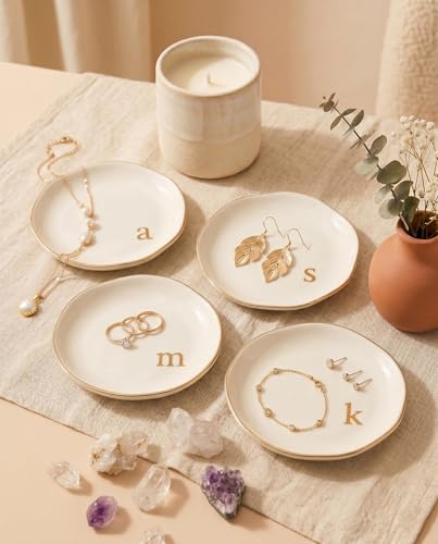 Personalized Ceramic Jewelry Dish with Gold Initial - Ring & Earring Tray - Variation S