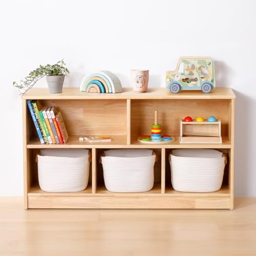 OOOK Rubber Wood 5-Compartment Montessori Toy Storage Shelf, 43.3" Kids Organizer - Multi-Scenario Use