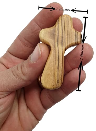 Small Olive Wood Pocket Comfort Crosses - Set of 2 Holy Land Prayer Crosses