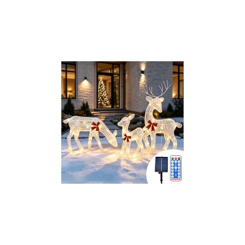 Light Up Reindeer Family Set with Remote, 8 Modes, Waterproof Christmas Decor