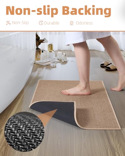 PADOOR Non-Slip Braided Bath Mat, Absorbent Thin Rug 17x24 Beige