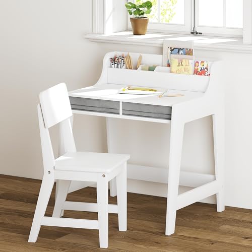 Kids Wooden Desk and Chair Set with Storage Drawers for Study