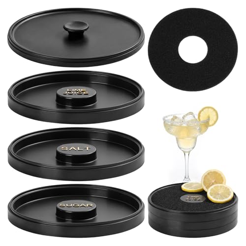Mingting 3-Tier Black Margarita Salt Rimmer Set with Lid, Stackable Cocktail Garnish Organizer