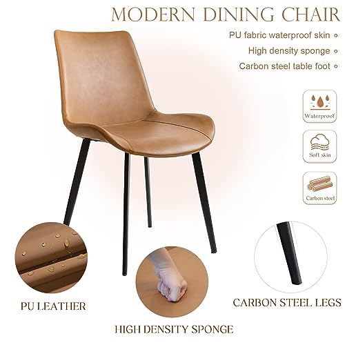 Modern PU Leather Dining Chairs - Set of 4, Brown Upholstered Side Chairs