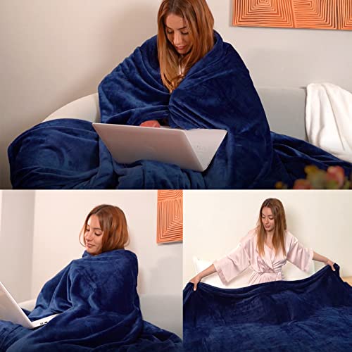 Plush Fleece Throw Blanket, Navy Blue 50"x60" - Super Soft Flannel Couch Blanket