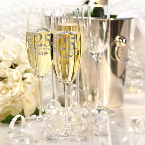 Tom Boy 25th Anniversary Champagne Flutes Gift Set - 2 Pack | Engraved Celebration Glasses for Couples