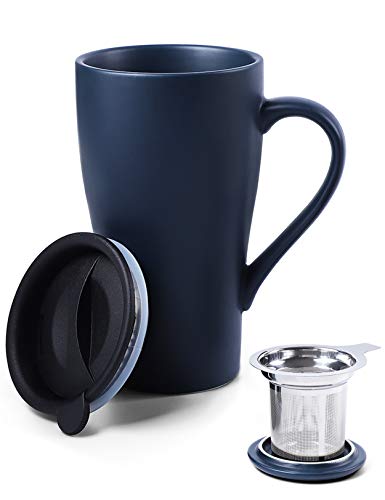 ARRADEN Royal Blue 18oz Tea Mug with Infuser & 2 Lids – Large Travel Tea Cup