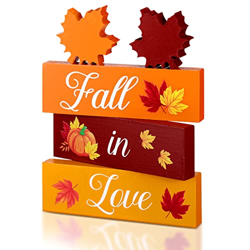Fall Wooden Leaf Decor Blocks Set for Autumn Tiered Tray Home & Wedding Decor