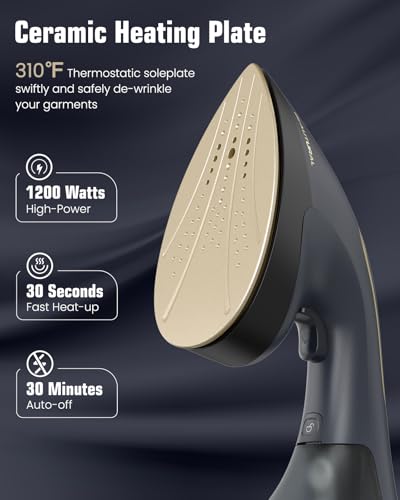 BEAUTURAL Handheld 2-in-1 Garment Steamer & Iron, 1200W Navy