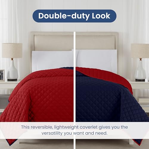 Reversible Twin Coverlet Quilt - Lightweight Bedding in Red/Navy