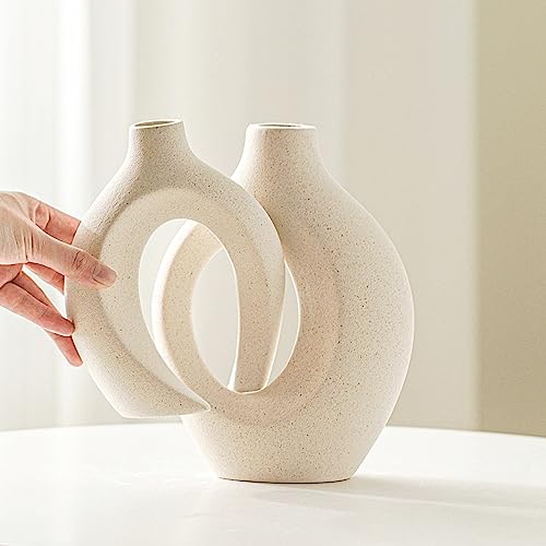 Ceramic Hollow Vase Set of 2 - Modern Nordic Milky White Boho Home Decor