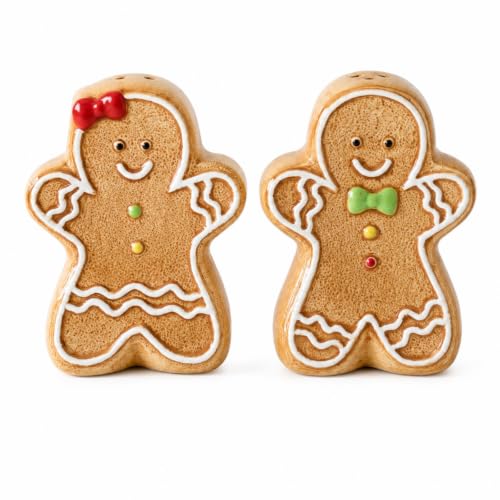 LunarFiery Gingerbread Man Salt & Pepper Shaker Set, Ceramic Kitchen Decorative 2-Pack