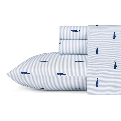 Twin Cotton Percale Sheet Set - Breathable Whale Stripe Bedding