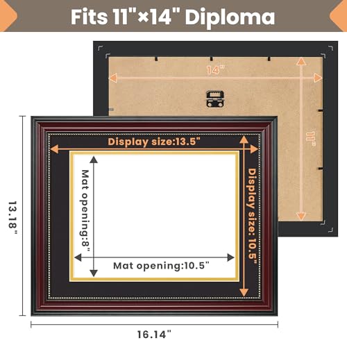 Wood Grain Diploma Frame 11x14 with Double Mat - Fits 8.5x11 Certificate