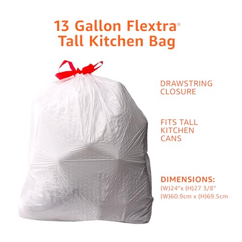Amazon Basics Tall Kitchen Trash Bags, 13 Gallon, 120 Count, Unscented