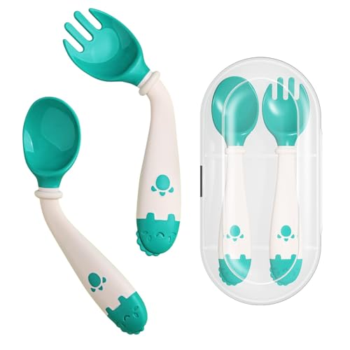 Toddler Utensils Self-Feeding Flatware Set with Travel Case - Green
