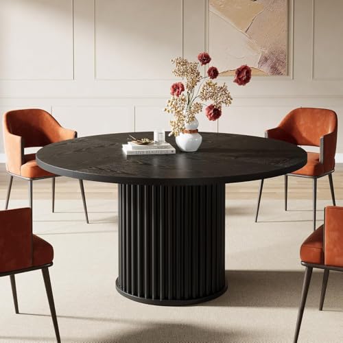 47-Inch Round Dining Table, Modern Fluted Metal Base Kitchen Table