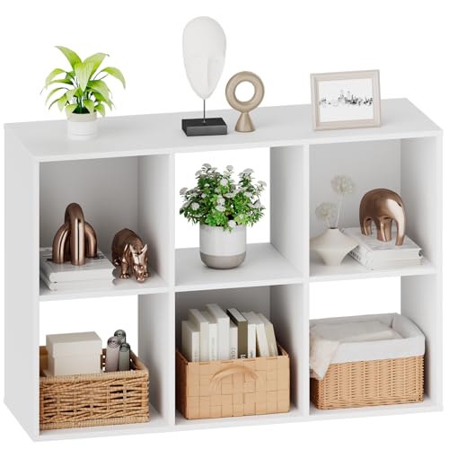 6-Cube Storage Organizer Shelf, Modular Stackable Bookcase, White
