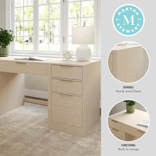 Martha Stewart Kayden Modular Desk with Dual File Cabinets - Light Natural / 7 Drawer
