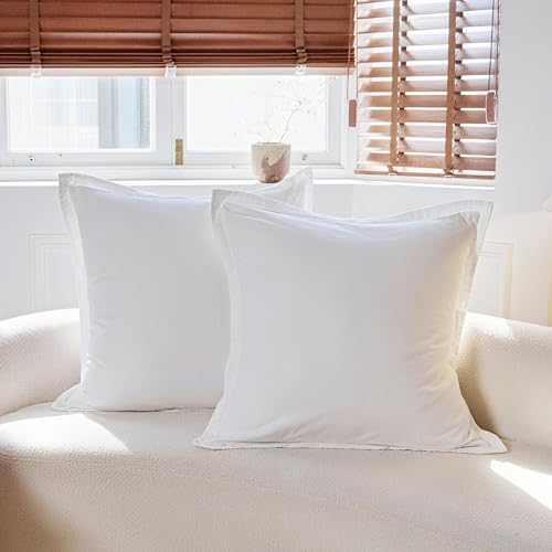 Linen Cotton Blend Euro Sham Covers 26x26, Set of 2 Farmhouse Pillow Shams