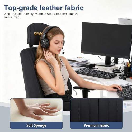 Ergonomic Office Chair with Adjustable Headrest, Lumbar Support & Suede Fabric