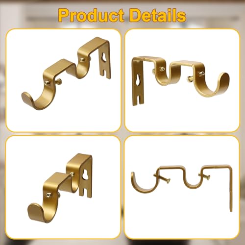 Double Curtain Rod Brackets, 3 Pack Heavy Duty Metal Holders for 1" & 5/8" Rods