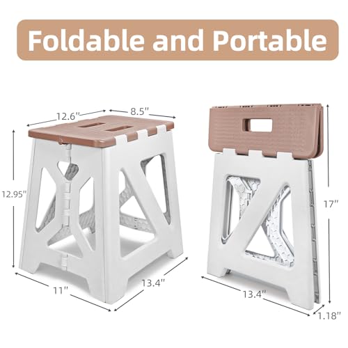 Foldable Step Stool for Adults - 12.9-Inch Heavy-Duty Plastic Folding Stool