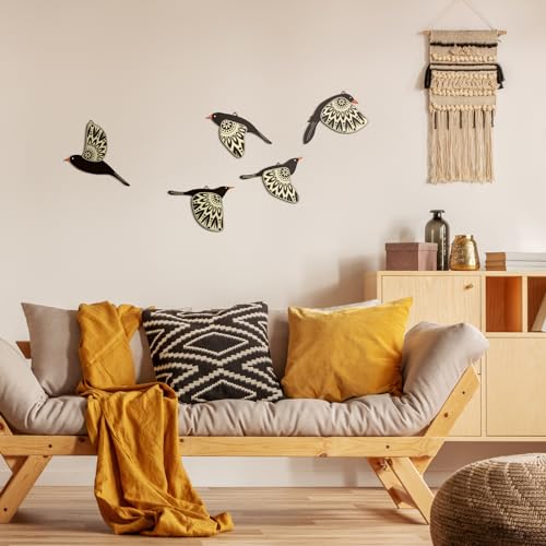 5-Piece Wooden Bird Wall Art Set, Rustic Farmhouse Home Decor Wall Hanging