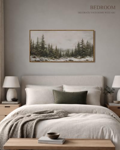 ARPEOTCY Snowy Landscape Wall Art - Rustic Winter Scene, 40x20in Framed Canvas