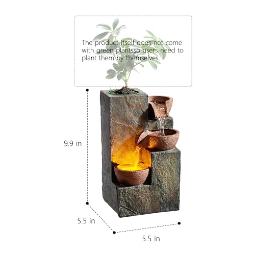 3-Tier Tabletop Indoor Waterfall Fountain with LED Light & DIY Planter