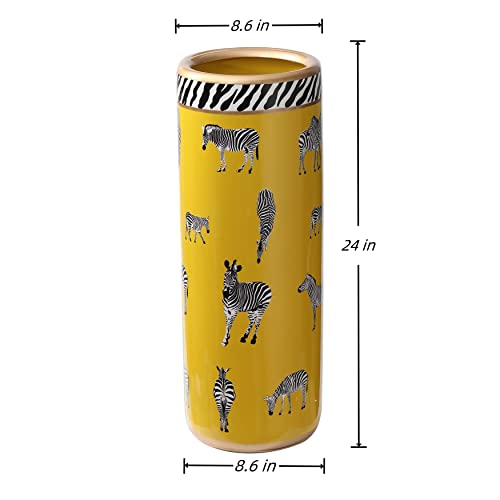 24-Inch Zebra Print Ceramic Umbrella Stand - Decorative Porcelain Floor Vase